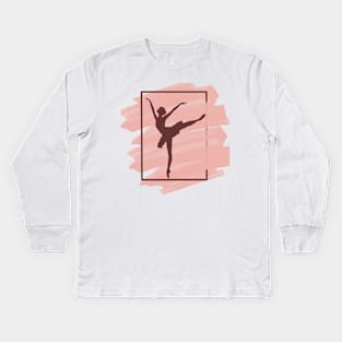 ballet dancer design in dusty rose and burgundy variation Kids Long Sleeve T-Shirt